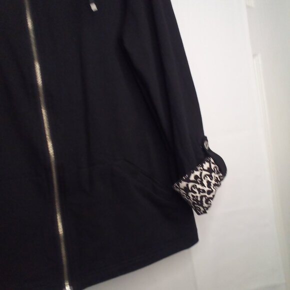 Weekends by Chico's Jacket Women 2 L Full Zip Pockets Roll Tab Sleeve Black - Picture 8 of 16